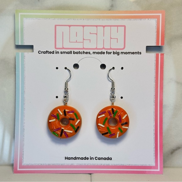 Halloween Orange Sprinkled Donut - Handmade Earrings - Picture 6 of 7